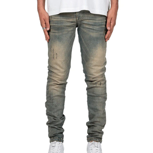 Fabriqué sur mesure Jeans grande taille Skinny droits avec moustaches à boutons Logo de la taille en tissu denim Prix de gros - Product Image 2