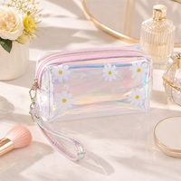 Sac de toilette à fermeture éclair pour cosmétiques, sac de toilette en PVC holographique, pochette de rangement légère en PVC pour maquillage, logo personnalisé pour l'emballage de cosmétiques