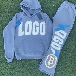 ชุดวอร์มพิมพ์ลายพัฟสำหรับ3D ชุดวอร์มผ้าฝ้ายขนแกะชุดวอร์มทรงโอเวอร์ไซส์แบบลำลองและเรียบง่ายกางเกงวอร์มกางเกงขาบานและเซ็ทมีฮู้ด - Product Image 1