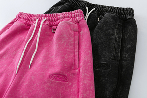 Pantalones de chándal de peso pesado lavado Vintage con logotipo personalizado cordones parte inferior elástica algodón francés Terry pantalones holgados hombres Joggers - Product Image 3