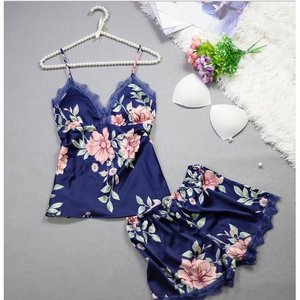 Conjunto de pijama de decoración con lazo acanalado Sexy con estampado de corazón de verano para mujer, ropa de dormir cómoda, Top corto y pantalones cortos, ropa de descanso - Product Image 3