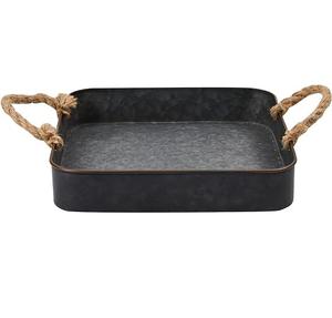 Bandeja de servicio de hierro de metal galvanizado de aspecto natural con asa Bandeja de servicio de estilo de granja industrial Bandeja de decoración rústica para el hogar shuse - Product Image 3