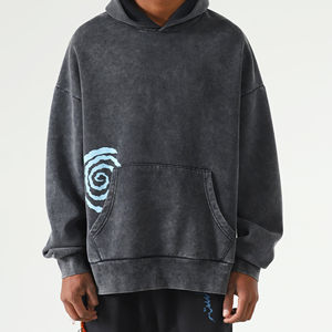 Haute qualité unisexe imprimé lavage à l'acide goutte épaule pull hiver à capuche coton écologique coupe ample grande capuche tissé - Product Image 1