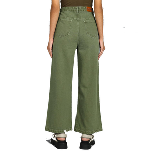 Couleur olive taille haute grande taille femmes pantalon en jean à jambes larges conception personnalisée lavé à la mode jean skinny respirant élégant - Product Image 2