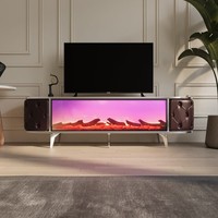 Table basse cheminée électrique en bois, mobilier de salon moderne et luxueux avec panneau de connexion Bluetooth