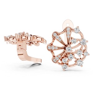 Round Moissanite Floral Fan <b>Stud</b> <b>Earrings</b> 925 Sterling <b>Silver</b> Collet Pave 44-Stone - Product Image 4