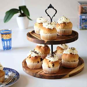 Nevy Blue Color 2 Tier Wooden Round Cake Stand <b>Flower</b> Romantic Handmade Customized Items - Product Image 2