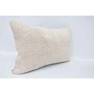 Coussin patchwork en laine Kilim turque beige à rayures subtiles de 16x24 pouces tissé avec un motif vintage - Product Image 3