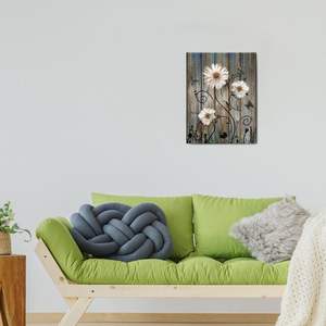 Cuadros de lienzo de margaritas, arte de pared de baño, arte de bañera de flores moderno, tablero de madera rústica, Fondo, Arte de la pared Decoración, sala de estar - Product Image 2