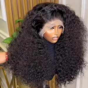 Đen sâu mềm glueless kinky xoăn ren phía trước tóc giả tóc con người bé tóc 4x4 đóng cửa sâu sóng nước sóng - Product Image 1