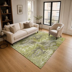 Tapis de salon antidérapant en chenille beige et marron, imprimé numérique géométrique contemporain, lavable en machine - Vente en gros RUGS DEPOT LXDP-0661 - Product Image 2