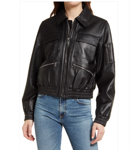 แจ็กเก็ตหนังแท้ Nappa สำหรับผู้หญิง, เสื้อแจ็คเก็ตหนังสไตล์ฤดูหนาวมีกระเป๋า - Product Image 4