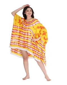 100% Rayon Beachwear Swimwear Multi color Tie&dye Cover up v-neck white color tassel lace Beachwear cover up for Women