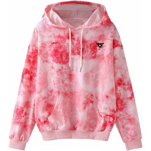 Trending Pink Color Street Wear Drop Shoulder Length Tie Dye Hoodie Mujer Manga larga con bolsillo de canguro Sudaderas con capucha para mujer - Product Image 1