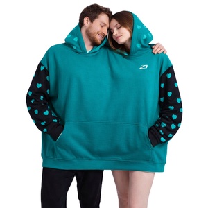 Sweats à capuche tendance en molleton de coton pour deux personnes, coupe oversize, imprimé cœur rose, streetwear, pull personnalisable en gros - Product Image 4