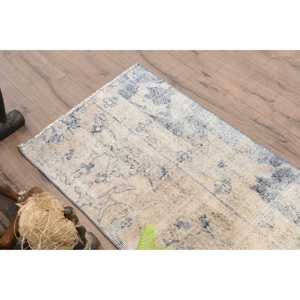 Alfombra Pequeña Vintage de 2x3.2 pies (61x98 cm), Alfombra Turca Azul Sólida - Product Image 5