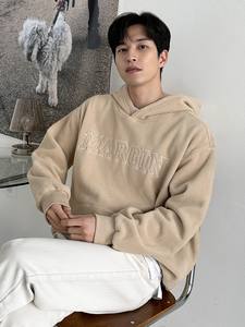 Sudadera con capucha de 100% algodón polar de 350g para hombres con bordado personalizado logotipo personalizado patrón sólido ajuste cómodo para el invierno - Product Image 3