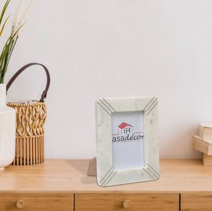 AK Brass Customized Marble Photo <b>Frame</b> in <b>White</b> Finished Rectangular <b>Frame</b> For Gifting / Table Interior Decor - Product Image 1