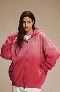 Zip up Sun Faded Hoodie Distressed femmes 100% coton lourd Streetwear surdimensionné lavé à l'acide blanc goutte épaule à capuche - Product Image 2