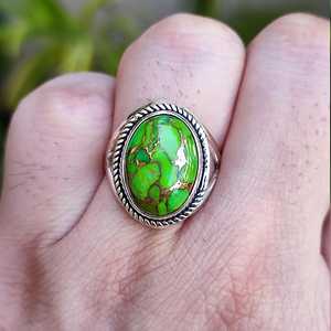 925 Sterling Silver Boho <b>Ring</b> Handmade Green Copper Turquoise <b>Statement</b> Women's <b>Ring</b> Licensed Private Brand Gift for Her - Product Image 3