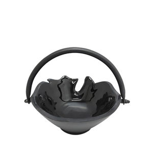 Mango <b>Wood</b> & Iron Serving Round <b>Bowl</b> With Handle Black Color <b>Fruit</b> <b>Bowl</b> for Kitchen Decoration Handmade - Product Image 1