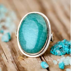 Bague en pierre d'amazonite naturelle Bague en argent sterling 925 pour femme Boho Chunky Déclaration Bijoux Cadeau parfait pour elle Prix en gros - Product Image 2