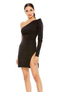 Nuevo vestido Vintage hasta la rodilla una manga polymesh vestido de noche de graduación para mujer diseño con un hombro-Escote vestido de fiesta - Product Image 4