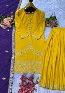 Heavy Embroidered Pakistani Style Butterfly Silk Adult Sharara Suit Hand Aari & <b>Gota</b> Patti Work Party Wear Traditional Style - Product Image 4