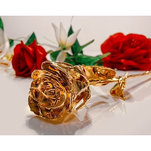 24K ดอกไม้กุหลาบแท้จุ่มสีทองพร้อมขาตั้งและกล่องของขวัญสุดหรูของขวัญโรแมนติกที่สมบูรณ์แบบสำหรับวันครบรอบแต่งงานวาเลนไทน์ - Product Image 3