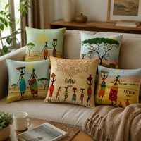 Housse de coussin décorative en polyester doux avec portrait d'une femme africaine en noir et or pour canapé