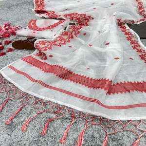 Exclusif indien dernier Saree exclusif motif élégant doux Organza broderie Sari doux élégant fête de mariée - Product Image 6