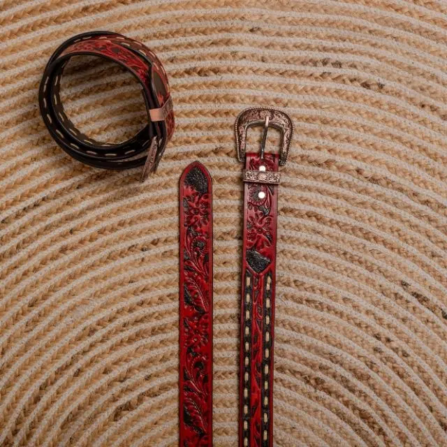 Ceinture en cuir pour femme, Style occidental, crâne de direction et Roses rouges