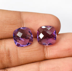 Natural Amethyst Checker Cut <b>Cushion</b> <b>Shape</b> 11.15 Cts 2 Pieces 12X12 mm - Product Image 5