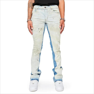 กางเกงยีนส์ผู้ชายทรงขาบานเข้ารูปมีรูระบายเหงื่อผ้ายีนส์สีขาวสีน้ำเงินออกแบบได้ตามต้องการขนาดพิเศษ - Product Image 4