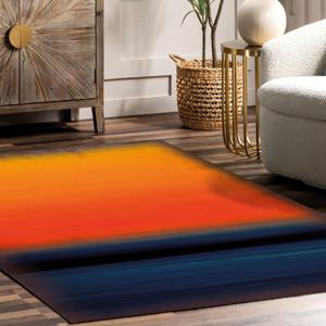 Alfombra Naranja Atardecer y Azul Marino, Alfombra con Estampado Digital Abstracto en Degradado, Alfombra Delgada No Tejida - Product Image 4