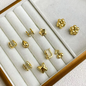 Pendientes de tuerca de acero inoxidable 304 chapados en oro de 18 quilates estilo IG, 1 par de gotas de agua, diseño de nudo de lazo de flor, accesorio de moda - Product Image 3