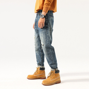 กางเกงยีนส์เดนิมน้ำหนักเบา สไตล์ใหม่ ขายดีประจำปี 2025 ทรงตรงหลวมสไตล์ฮาเร็ม ขาดๆ เซอร์ๆ ระบายอากาศได้ดี สำหรับผู้ชาย - Product Image 2