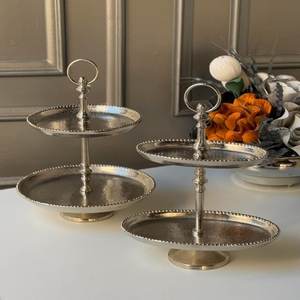 Handicraft 2-Tier Gold Flower Design Metal Casting Cake <b>Stand</b> Aluminum <b>Cupcake</b> <b>Stand</b> Handmade Premium Eco-Friendly CE EU - Product Image 3