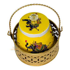 Iron Printed Pichwai Design Dry Fruit <b>Jar</b> with Decorative Basket Set Metal Food <b>Storage</b> & Wedding Gifting for Kitchen Use - Product Image 4
