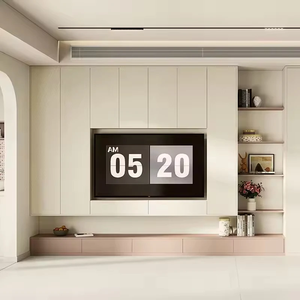 Meuble TV sur mesure, mur d'arrière-plan TV intégré, armoire de rangement murale complète, meuble TV moderne et minimaliste pour salon, mobilier personnalisé - Product Image 1