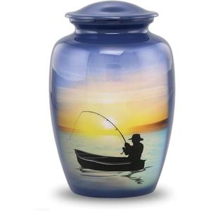 Meilleures ventes en ligne d'urne funéraire en aluminium pour adultes urne funéraire en métal de feu bleu pour cendres humaines de l'exportateur indien - Product Image 1