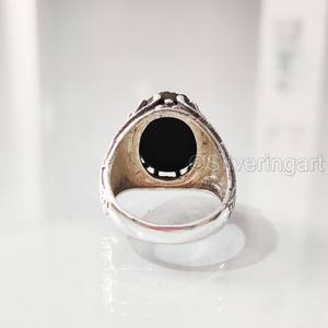 Bague en argent sterling 925 pour homme, avec pierre précieuse naturelle brute de tourmaline noire, pierre de naissance d'octobre, bijoux arabes raffinés, vente en gros - Product Image 6