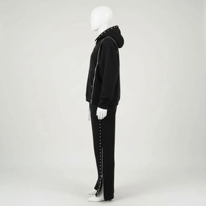 Ensemble de survêtement de haute qualité personnalisé pour l'hiver, streetwear, triple fermeture éclair, survêtement hip hop, rivets, pantalon de survêtement évasé, ensemble pour hommes, strass - Product Image 3
