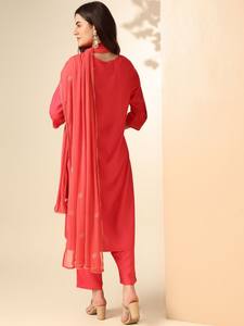 Mujeres motivos étnicos yugo diseño regular lentejuelas rayón viscosa Kurta con pantalones y con Dupatta indio Pakistán Salwar kameez - Product Image 4