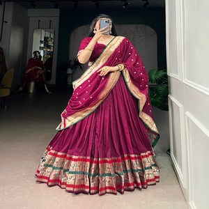 Ensemble Lehenga Choli VASTRA COTTAGE en pur Chanderi tissé Zari avec dupatta en dentelle, entièrement cousu, tenue traditionnelle de créateur - Product Image 6