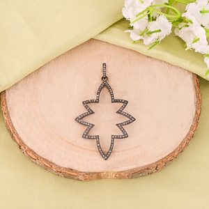 Pendentif étoile pour femme en argent sterling 925 plaqué rhodium noir pavé de diamants naturels vintage taille 45x28MM - Product Image 1