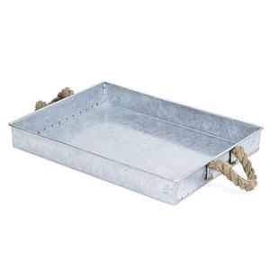 Plateau de service en fer galvanisé à l'aspect naturel avec poignée Plateau de service de style ferme industriel Plateau de décoration rustique pour la maison - Product Image 5