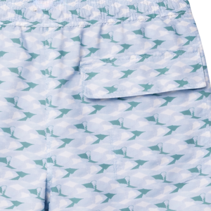 Shorts de bain recyclés pour hommes, motif tropical abstrait vert, séchage rapide, avec cordon de serrage à la taille élastique - Product Image 4