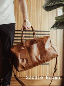 Venta Directa de Fábrica, Bolsa de Viaje de Cuero Genuino Personalizada, con Cierre de Cremallera Vintage, de Lujo, para Hombre y Mujer, Unisex, LTB-0012 - Product Image 6