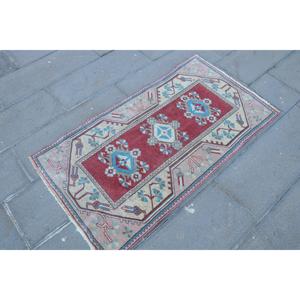 Vintage Rug, 2.4x4.3 ft Small Rug, <b>Red</b> Blue <b>Wool</b> Rug - Product Image 3